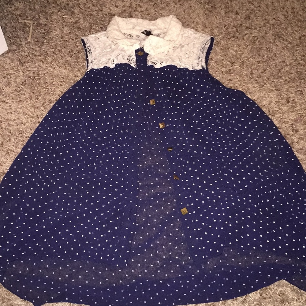 Polka dot and lace button down tank top